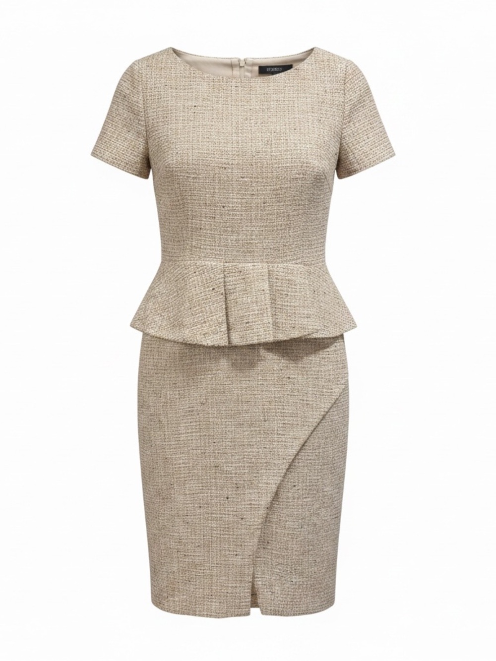 Calvin Klein Beige Tweed Peplum Midi Dress